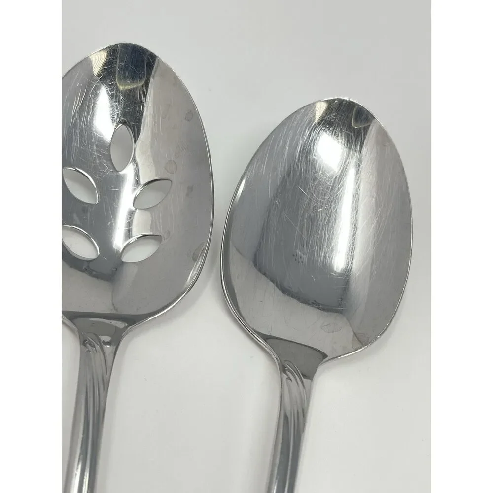 Oneida Camber Cresta Windswept Scroll Serving Spoon 8.5” Fork 8.75” Set Of 2